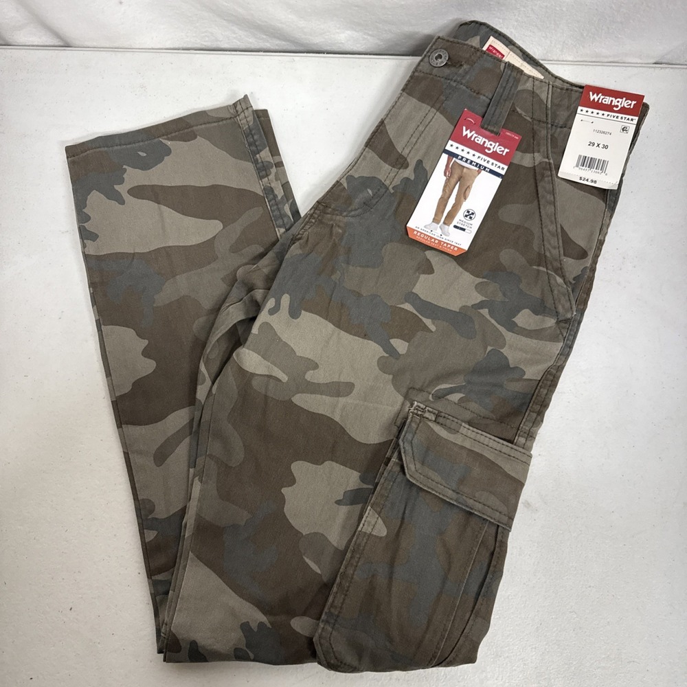 Wrangler Cargo Pants Men's 29x30 Camo Regular Taper Stretch Utility Workwear